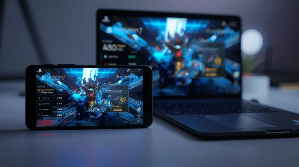 AetherSX2 ps2 emulator displayed on laptop and phone